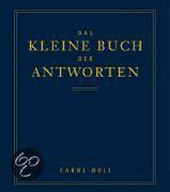 Het boek 'Das kleine Buch die Antworten' in het blauw met gouden letters.
