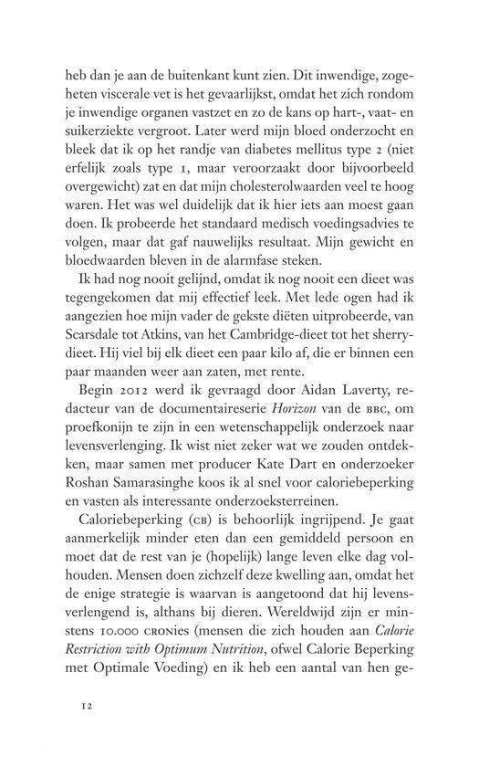 Tekst over de wetenschappelijke achtergrond van het dieet, inclusief caloriebeperking.