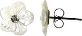 Parelmoeren oorbellen Big Flower Bling - wit - 12 mm - oorknoppen - parelmoer - bloem - stras steentje