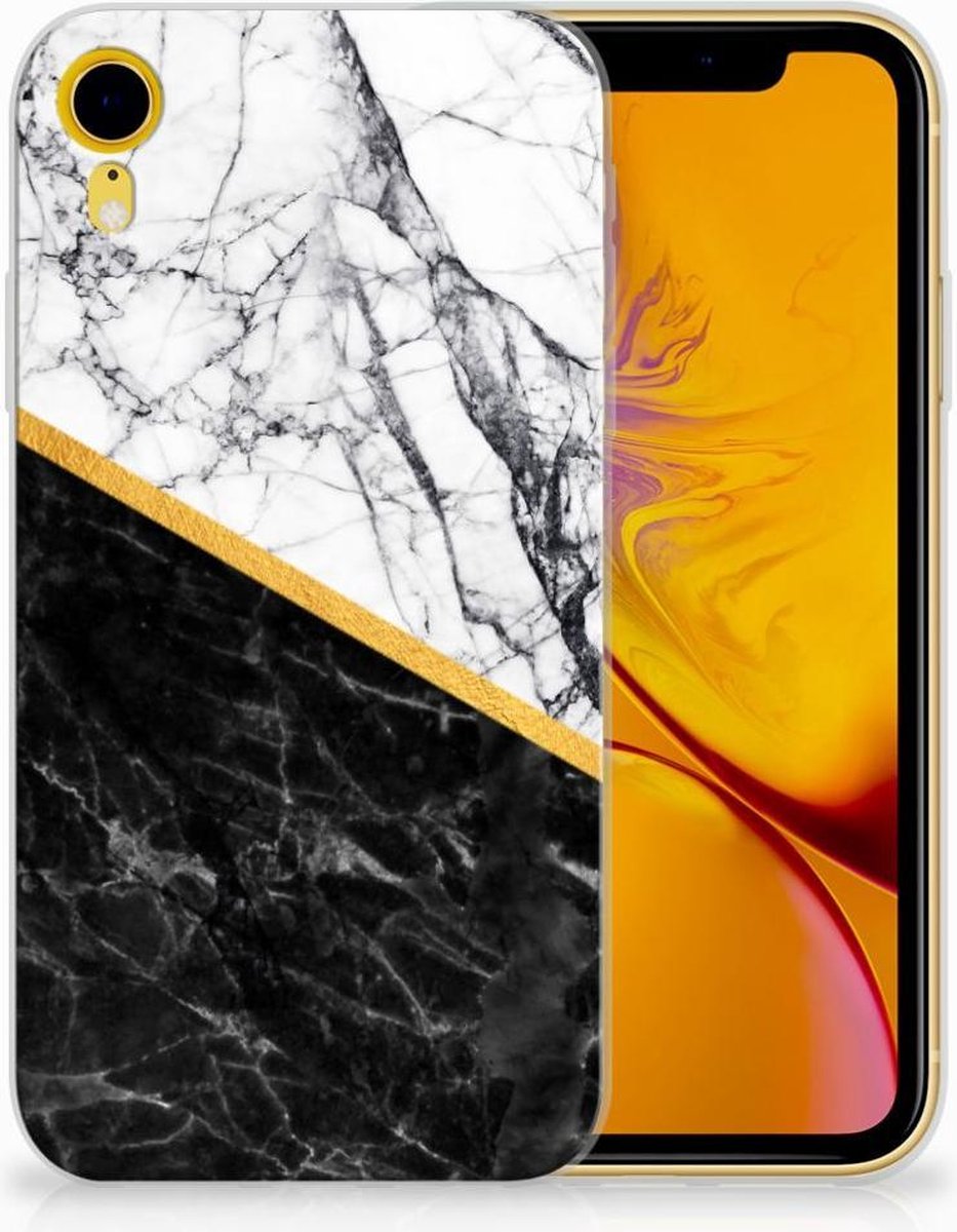 Apple iPhone Xr TPU Siliconen Hoesje Marmer Wit Zwart - Origineel Cadeau Man