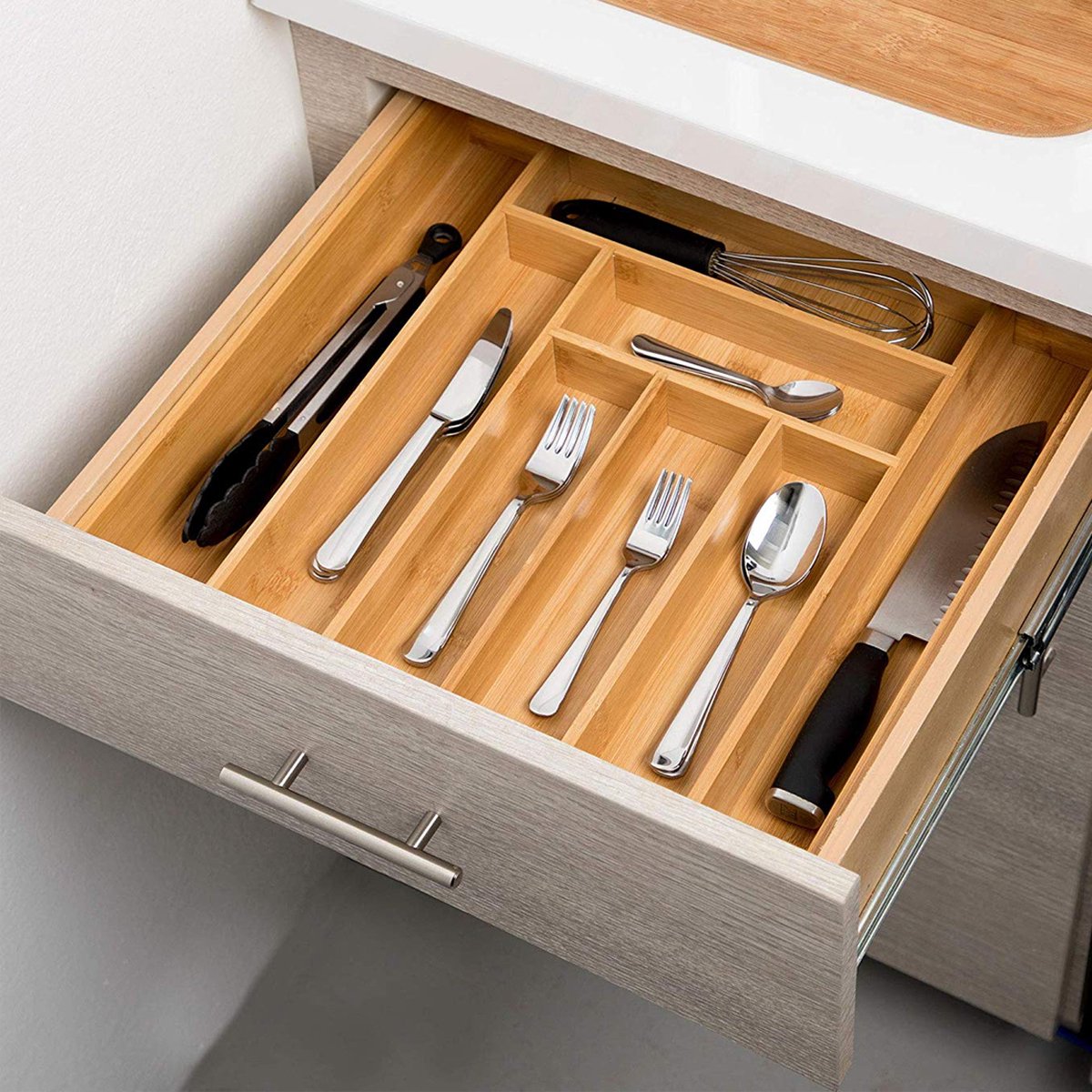 KitchenBrothers Bestekbak - Besteklade - Uitschuifbaar - 30 tot 44.5cm - Bamboe Hout