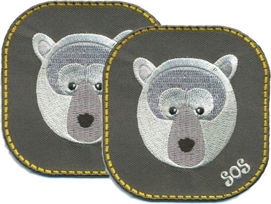 Foto: Patches poolbeer 2 twee knielappen strijkemblemen blijven vast zitten wasbeurt na wasbeurt pablo de poolbeer 8cm x 7 25cm eigen design creapatch www creapatch be