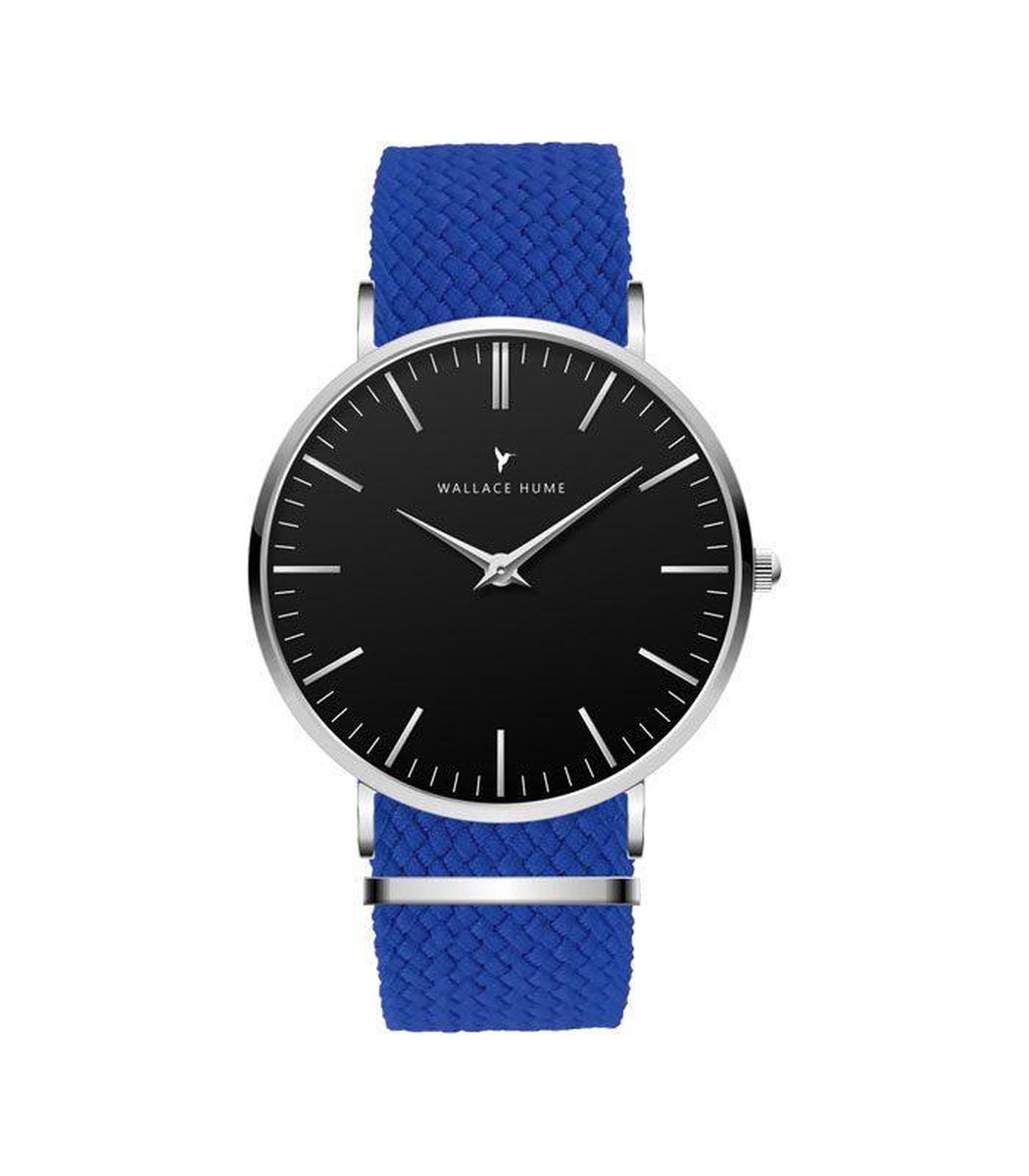 Wallace Hume Zwart - Horloge - Perlon - Blauw