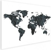 Wereldkaart Circelpatroon Diagonale Lijnen Blauwtint - Poster 90x60
