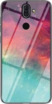 Voor Nokia 8 Sirocco Sterrenhemel Geschilderd Gehard Glas TPU Schokbestendig Beschermhoes (Kleurrijke Sterrenhemel)