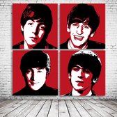 Pop Art The Beatles Canvas x4 - 90 x 90 cm - Canvasprint - Op dennenhouten kader - Geprint Schilderij - Popart Wanddecoratie