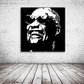 Pop Art Ray Charles Acrylglas - 100 x 100 cm op Acrylaat glas + Inox Spacers / RVS afstandhouders - Popart Wanddecoratie