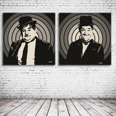 Oliver Hardy & Stan Laurel  Pop Art Canvas - 80 x 80 cm - Canvasprint - Op dennenhouten kader - Geprint Schilderij - Popart Wanddecoratie Canvas x2 - 80 x 80 cm - Canvasprint - Op