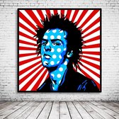 Pop Art Sid Vicious Poster in lijst - 90 x 90 cm en 2 cm dik - Fotopapier Mat 180 gr Framed - Popart Wanddecoratie inclusief lijst