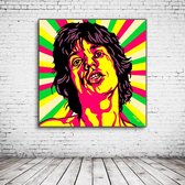 Pop Art Mick Jagger Acrylglas - 100 x 100 cm op Acrylaat glas + Inox Spacers / RVS afstandhouders - Popart Wanddecoratie