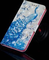 3D-schilderijpatroon Gekleurde tekening Horizontale Flip PU lederen tas met houder & kaartsleuven & portemonnee voor Galaxy J6 + / J6 Prime (blauwe pauw)