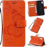 Geperst afdrukken Vlinderpatroon Horizontale flip PU lederen tas met houder en kaartsleuven en portemonnee en draagkoord voor Galaxy A10e (oranje)