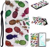 Voor Samsung Galaxy Note 10 Pro / 10 Plus Gekleurd tekeningpatroon Horizontaal Flip TPU + PU lederen tas met houder & kaartsleuven & portemonnee & lanyard (gekleurde ananas)