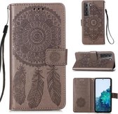 Voor Samsung Galaxy S21 5G Dream Catcher Afdrukken Horizontale Flip Leren Case met Houder & Kaartsleuven & Portemonnee & Lanyard (Grijs)