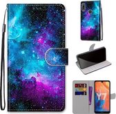 Voor Huawei Y7 (2019) / Enjoy 9 Gekleurde tekening Cross Texture Horizontale Flip PU lederen hoes met houder & kaartsleuven & portemonnee & lanyard (paarsgroene sterrenhemel)