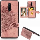 Voor OnePlus 7 Pro Mandala Reliëf Magnetische Doek PU + TPU + PC Case met Houder & Kaartsleuven & Portemonnee & Fotolijst & Riem (Rose Goud)