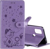 Voor OnePlus Nord N10 5G Cat Bee Embossing Pattern Schokbestendig horizontaal Flip lederen hoesje met houder & kaartsleuven & portemonnee (paars)
