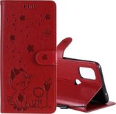 Voor OnePlus Nord N10 5G Cat Bee Embossing Pattern Schokbestendig horizontaal Flip lederen hoesje met houder & kaartsleuven & portemonnee (rood)