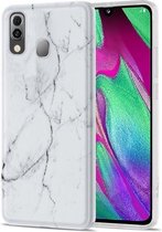 Voor Samsung Galaxy A40 TPU glanzend marmeren patroon IMD beschermhoes (wit)