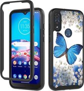 Voor Motorola Moto E (2020) 3 in 1 kaart PC + TPU schokbestendige beschermhoes (blauwe vlinder)