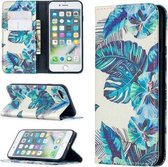 Gekleurde tekening patroon onzichtbare magnetische horizontale flip PU lederen tas met houder & kaartsleuven & portemonnee voor iPhone 8 & 7 (blauwe bladeren)