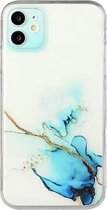Holle marmeren patroon TPU rechte rand fijn gat beschermhoes voor iPhone 12 (blauw)
