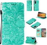 Voor Huawei Honor Play 4 / Maimang 9 / Mate 40 Lite Kant Bloem Horizontale Flip Leren Case met Houder & Kaartsleuven & Portemonnee & Fotolijst (Groen)