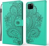 Voor Huawei Y5p Pauw Reliëfpatroon Horizontale Flip Leren Case met Houder & Kaartsleuven & Portemonnee & Lanyard (Groen)
