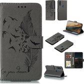 Voor Motorola Moto E (2020) / Moto E7 Feather Pattern Litchi Texture Horizontale Flip Leren Case met Portemonnee & Houder & Kaartsleuven (Grijs)