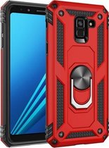 Armor schokbestendige TPU + pc-beschermhoes voor Galaxy A8 (2018), met 360 graden rotatiehouder (rood)