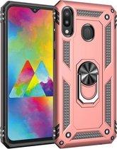 Armor schokbestendige TPU + pc-beschermhoes voor Galaxy M20, met 360 graden rotatiehouder (roségoud)