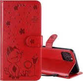 Voor iPhone 11 Pro Cat Bee Embossing Pattern Schokbestendige horizontale flip lederen tas met houder & kaartsleuven & portemonnee (rood)