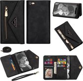 Voor iPhone 6 Plus Skin Feel Rits Horizontale Flip Leren Case met Houder & Kaartsleuven & Fotolijst & Lanyard & Lang Touw (Zwart)