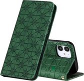 Voor iPhone 12 mini Lucky Flowers Embossing Pattern Magnetische horizontale flip lederen tas met houder en kaartsleuven (donkergroen)
