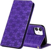 Voor iPhone 12 mini Lucky Flowers Embossing Pattern Magnetische horizontale flip lederen tas met houder en kaartsleuven (paars)