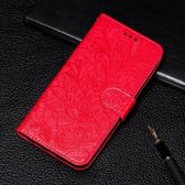 Voor Moto G8 Power Lace Flower Embossing Pattern Horizontale Flip lederen tas met houder & kaartsleuven & portemonnee & fotolijst & lanyard (rood)