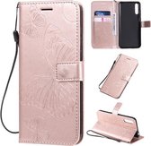 Voor Huawei Enjoy 10s Pressed Printing Butterfly Pattern Horizontale Flip PU Leather Case met houder & kaartsleuven & portemonnee & Lanyard (Rose Gold)