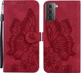 Voor Samsung Galaxy S21 5G Retro Skin Feel Butterflies Embossing Horizontale Flip Leather Case met houder & kaartsleuven & portemonnee (rood)
