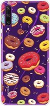 Voor Huawei Y6p (2020) Gekleurd tekeningpatroon Zeer transparant TPU beschermhoes (donuts)
