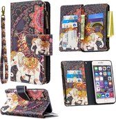 Voor iPhone 6s Plus & 6 Plus Gekleurde Tekening Patroon Rits Horizontale Flip Leren Case met Houder & Kaartsleuven & Portemonnee (Bloem Olifanten)
