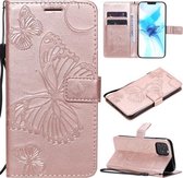 Voor iPhone 12/12 Pro 3D vlinder reliëf patroon horizontale flip lederen tas met houder & kaartsleuf & portemonnee & lanyard (rose goud)