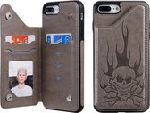Voor iPhone 8 Plus / 7 Plus Skull Head Embossing Pattern Schokbestendige beschermhoes met houder & kaartsleuven en portemonnee (grijs)