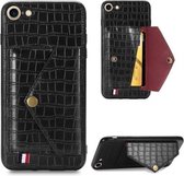 Voor iPhone 6 Plus / 6S Plus Krokodilpatroon PU + TPU + PVC Breukvast gsm-hoesje met magnetische onzichtbare houder & houder & kaartsleuven (zwart)