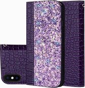 Krokodiltextuur Glitterpoeder Horizontale leren flip-hoes voor iPhone X / XS, met kaartsleuven en houder (paars)