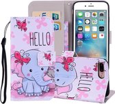 Vlinder Olifant Patroon Gekleurde Tekening Horizontale Leren Flip Case voor iPhone 8 Plus & 7 Plus, met Houder & Kaartsleuven & Portemonnee & Lanyard