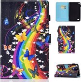 Voor Kindle Fire HD7 Horizontale TPU Geschilderde Platte Veer Case Anti-slip strip met Pen Cover & Card Slot & Houder (Muziek Vlinder)