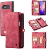 CaseMe afneembare multifunctionele horizontale lederen flip-hoes voor Galaxy S10 +, met kaartsleuf en houder en ritsportemonnee en fotolijst (rood)