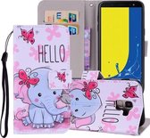 Vlinder Olifant Patroon Gekleurde Tekening Horizontale Leren Flip Case voor Galaxy J6 (EU Versie) (2018), met Houder & Kaartsleuven & Portemonnee & Lanyard