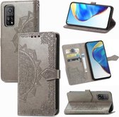 Voor Geschikt voor Xiaomi Mi 10T / Redmi K30S Mandala Bloem Reliëf Horizontale Flip Leren Case met Beugel / Kaartsleuf / Portemonnee / Lanyard (Grijs)