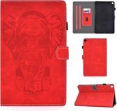Voor Galaxy Tab A 10.1 (2019) T510 T515 Reliëf Olifant Patroon Horizontaal Flip PU lederen tas met magnetische gesp en beugel en kaartsleuf (rood)